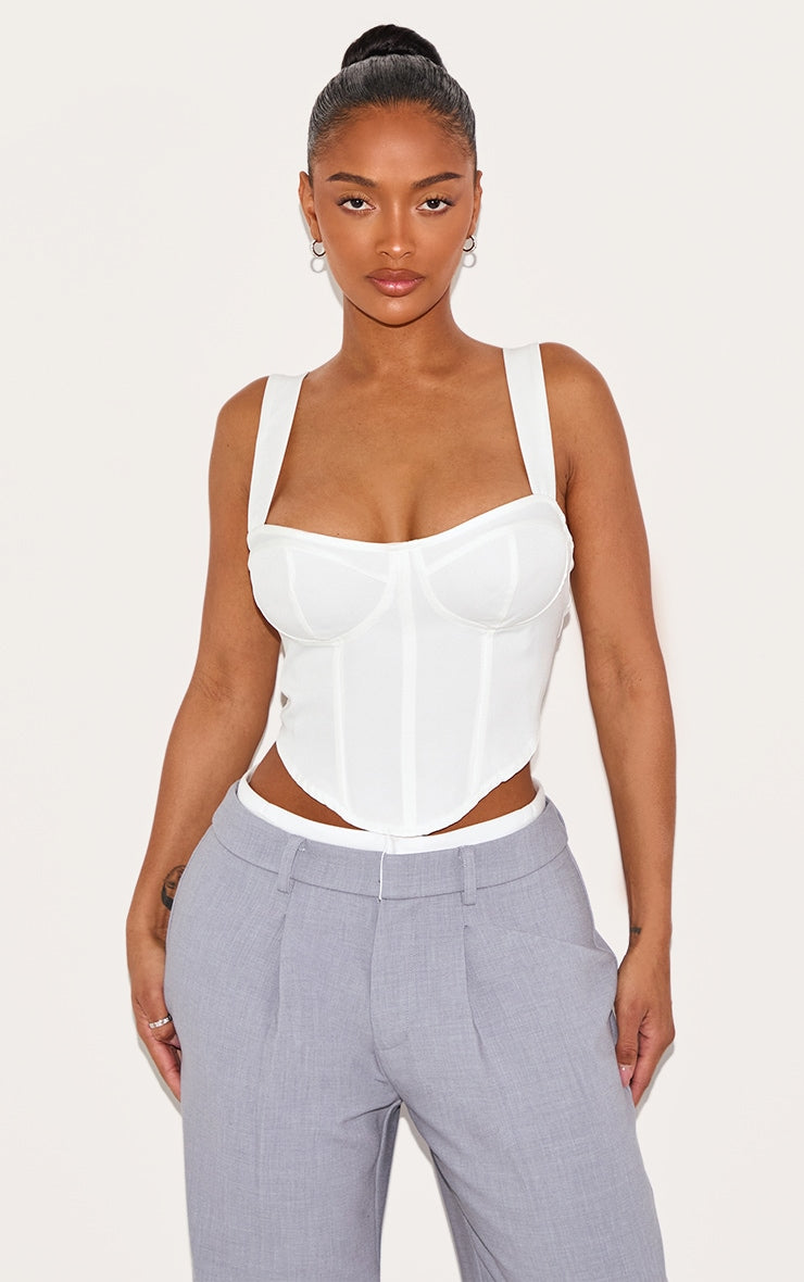 SHAPE CROP TOP STYLE CORSET BLANC EN MAILLE TISSÉE