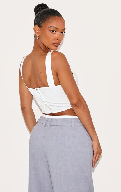 SHAPE CROP TOP STYLE CORSET BLANC EN MAILLE TISSÉE